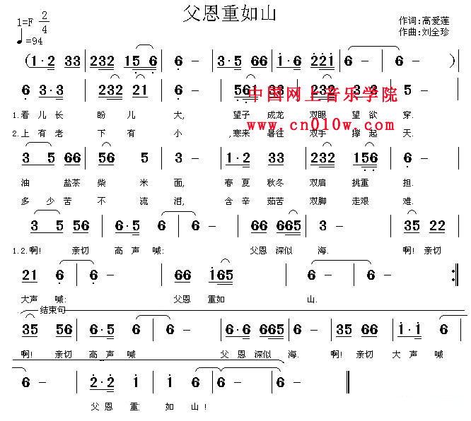 民歌曲谱 父恩重如山