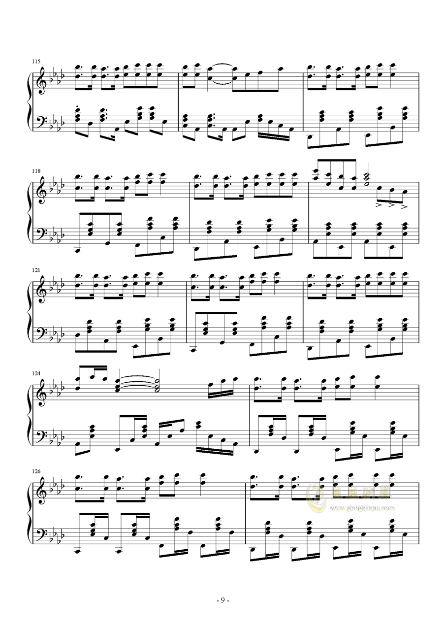 钢琴曲谱_神的随波逐流09下载简谱下载五线谱下载曲谱网曲谱大全中国