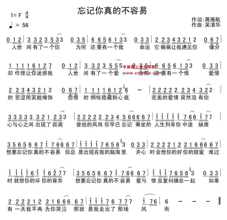 忘记你真的不容易 通俗歌曲 忘记你真的不容易下载 简谱