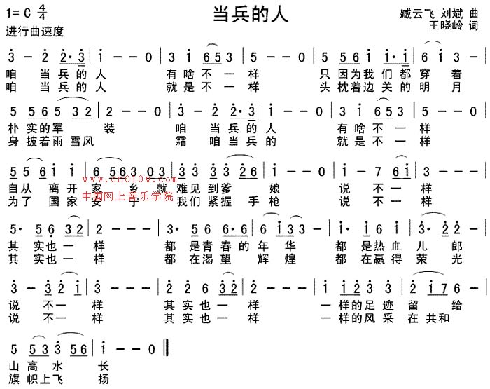 简谱歌谱咋当兵的人分享_简谱歌谱咋当兵的人