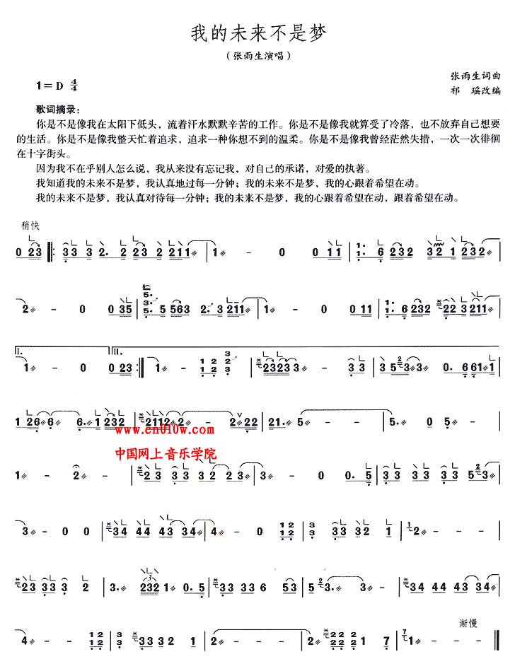 我的未来不是梦古筝曲谱