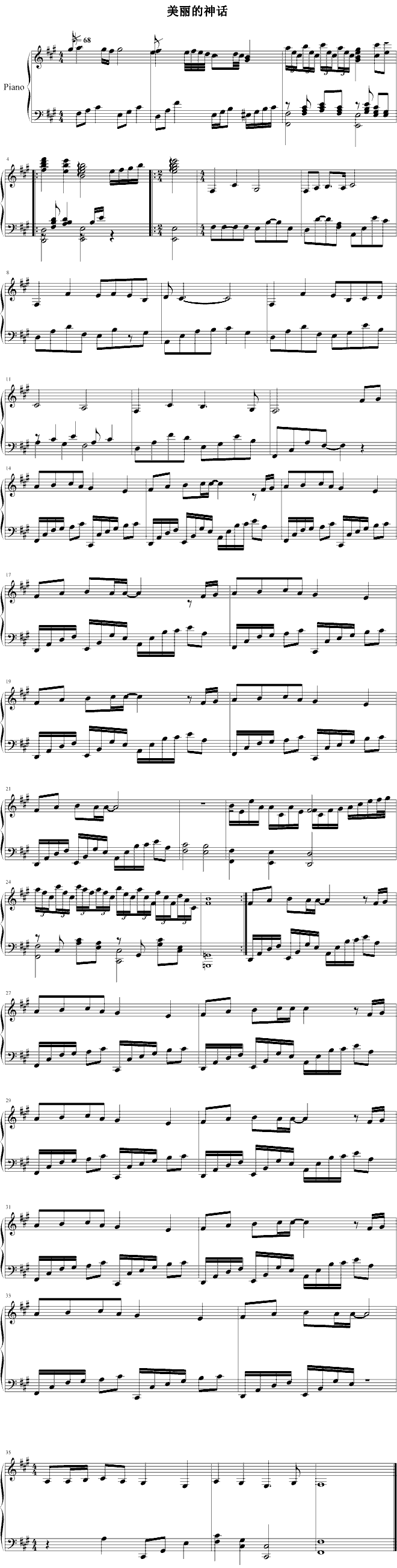 美丽的神话 美丽的神话曲谱下载