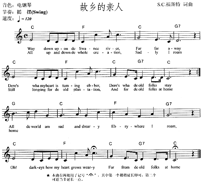 电子琴曲谱 故乡的亲人 电子琴曲谱 故乡的亲人下载 简谱下载 五线谱