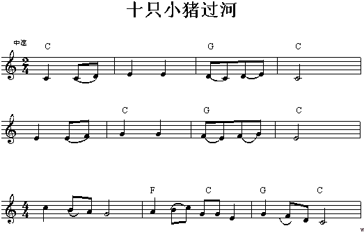 电子琴曲谱 十只小猪过河