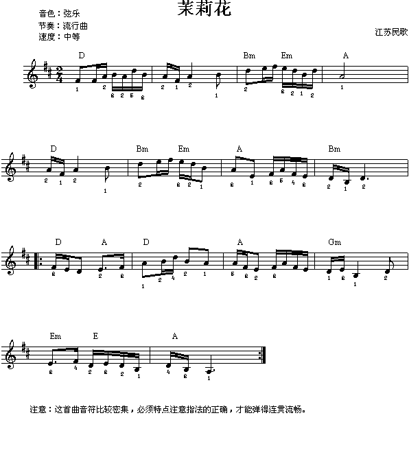 电子琴曲谱 茉莉花